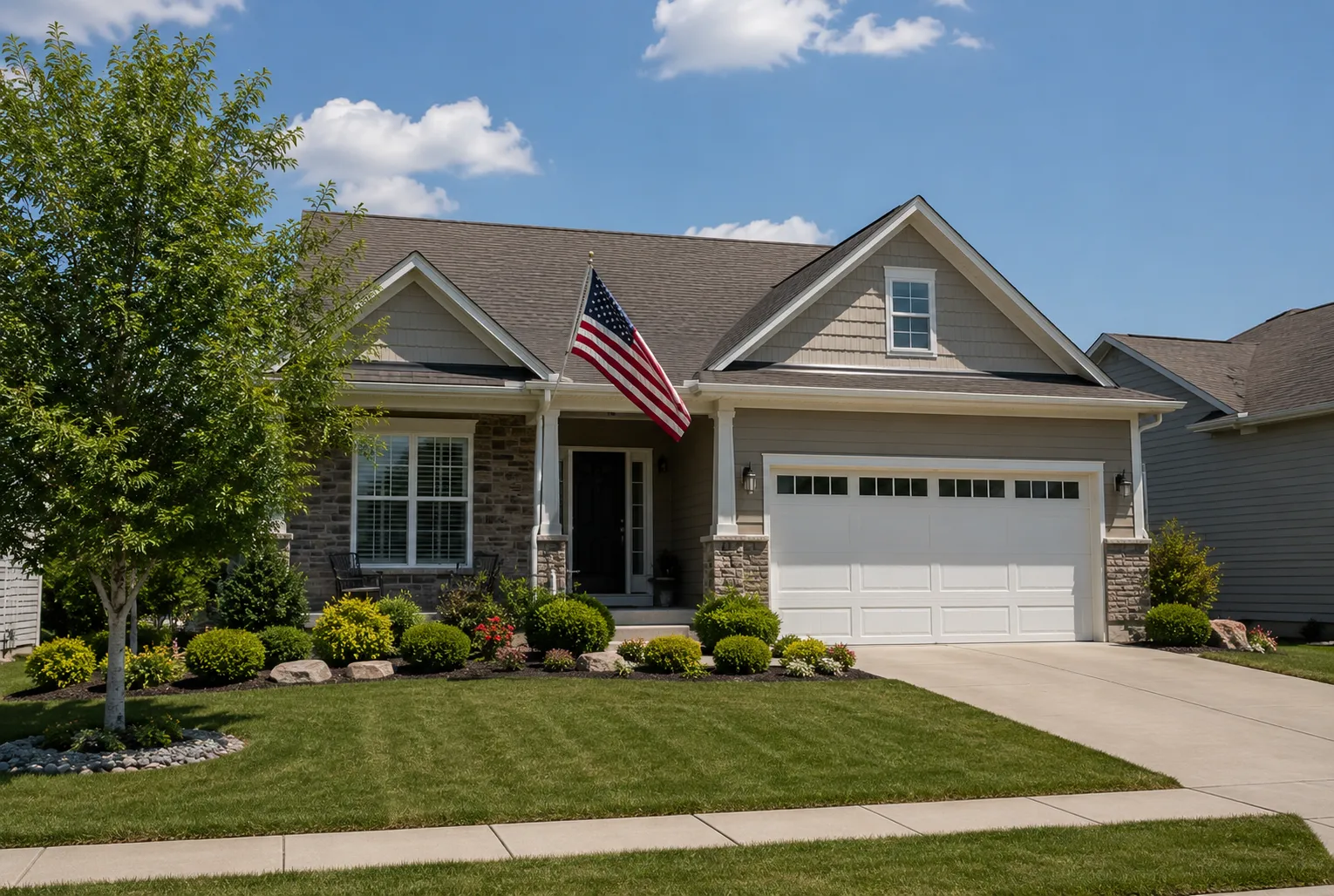 American suburban neighborhood in warm daylight